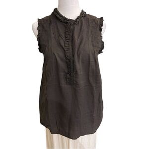 Vanessa Bruno brown Gray Blouse with Smocked Ruffled Front